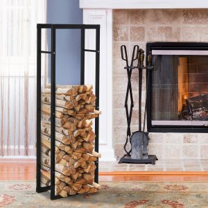 HOMCOM Metal Firewood Log Holder Rack - Black / 40cm