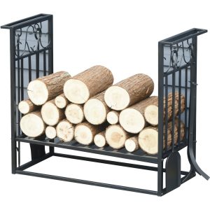 Vintage Style Powder Coated Steel Firewood Log Rack - Black