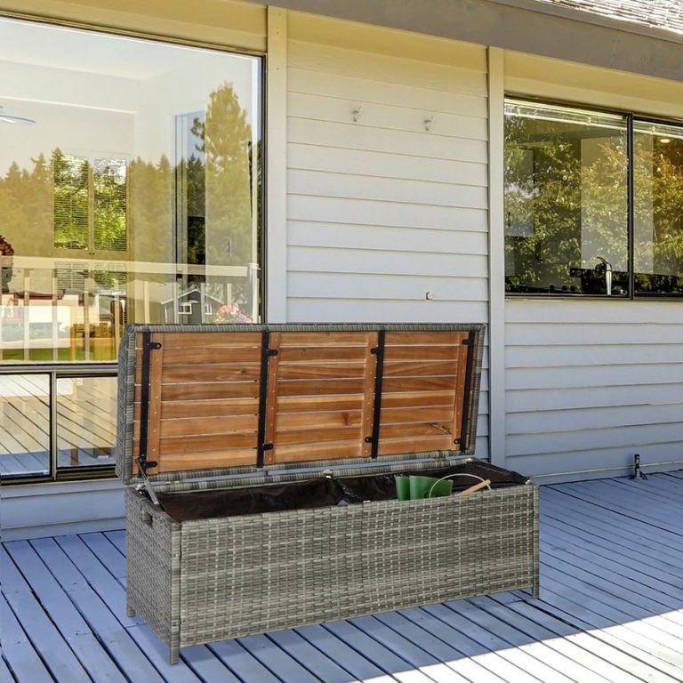 Outsunny Patio Wicker Storage Bench Box - Grey