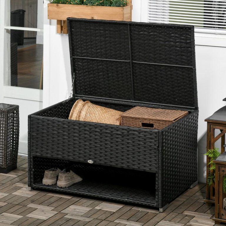 Outsunny Shoe Layer Outdoor PE Rattan Garden Storage Box - Black