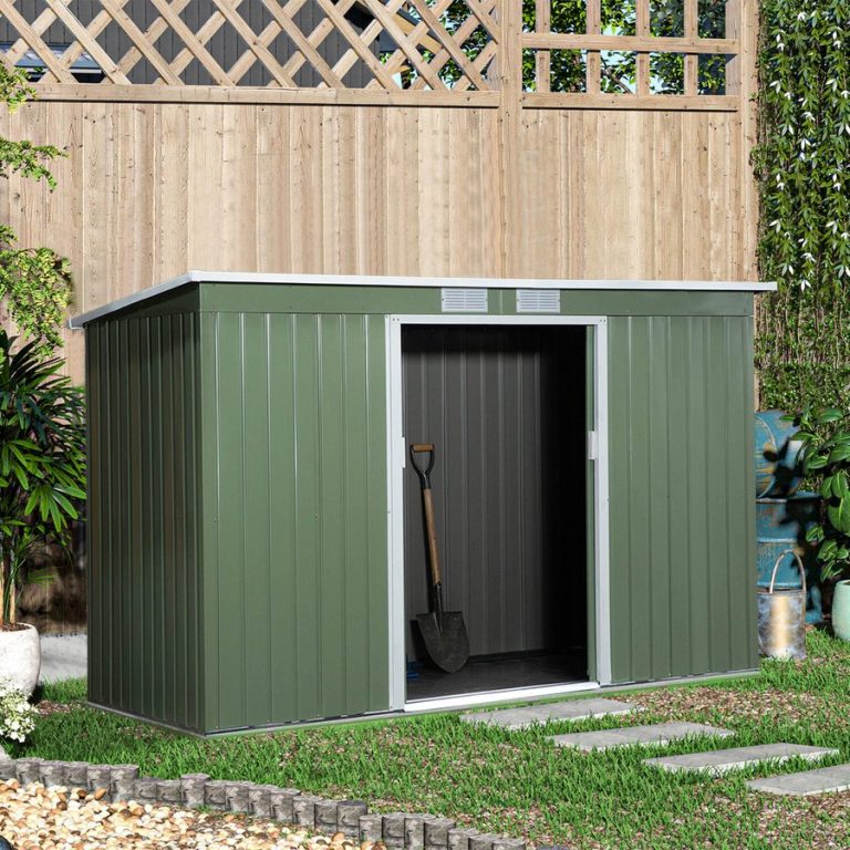 Outsunny 9ft x 4ft Corrugated Garden Metal Storage Shed - Light Green