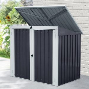 Outsunny 2 Bin Corrugated Steel Rubbish Storage Shed - Black