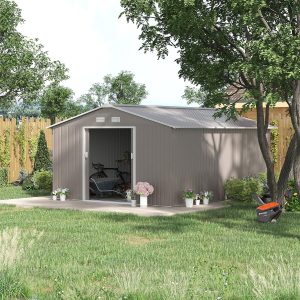 Outsunny Outdoor Garden Roofed Metal Storage Shed - Light Grey