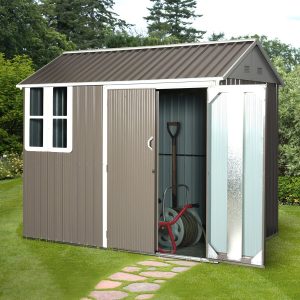 Outsunny 8x6ft Corrugated Metal Garden Shed - Grey and White