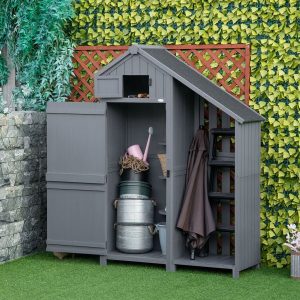 Outsunny Outdoor Garden Wooden Tool Storage Shed - Grey