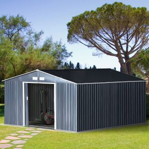 Outsunny Outdoor Garden Roofed Metal Storage Shed - Grey