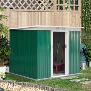 Outsunny 9ft x 4ft Corrugated Garden Metal Storage Shed - Deep Green