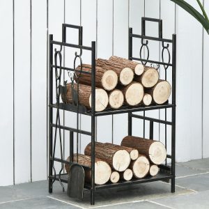 Outsunny 2 Tier Wrought Iron Firewood Holder - Gold