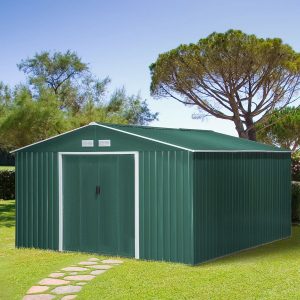 Outsunny Outdoor Garden Roofed Metal Storage Shed - Green