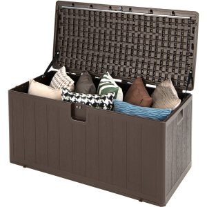 Costway 400L Patio Deck Box Storage Bin-Brown - Brown