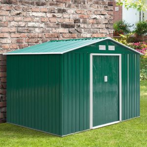 Outsunny 9 x 6FT Outdoor Garden Roofed Metal Storage Shed - Green