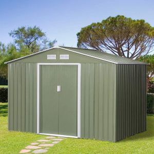 Outsunny 9 x 6FT Outdoor Garden Roofed Metal Storage Shed - Light Green