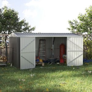 Outsunny 14 x 9ft Outdoor Garden Storage Shed with Lockable Door - Grey