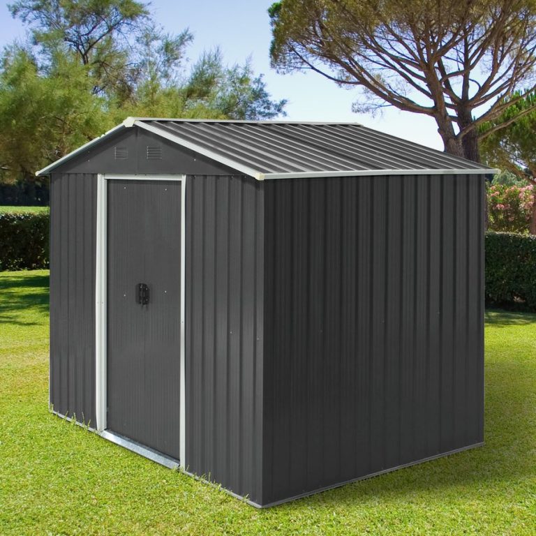 Outsunny 8x6ft Outdoor Garden Roofed Metal Storage Shed - Grey