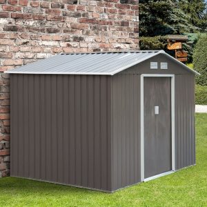 Outsunny 9 x 6FT Outdoor Garden Roofed Metal Storage Shed - Grey