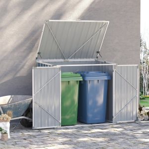 Outsunny 5ft x 3ft Garden 2-Bin Steel Storage Shed - Grey