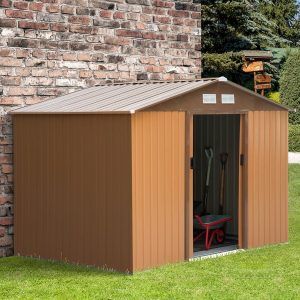 Outsunny 9 x 6FT Outdoor Garden Roofed Metal Storage Shed - Yellow