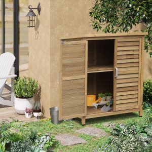 Outsunny Solid Fir Wood Garden Storage Unit - Natural wood colour