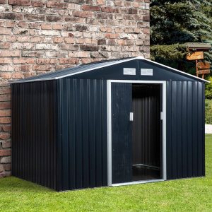 Outsunny 9 x 6FT Outdoor Garden Roofed Metal Storage Shed - Dark Grey