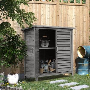 Outsunny Solid Fir Wood Garden Storage Unit - Grey