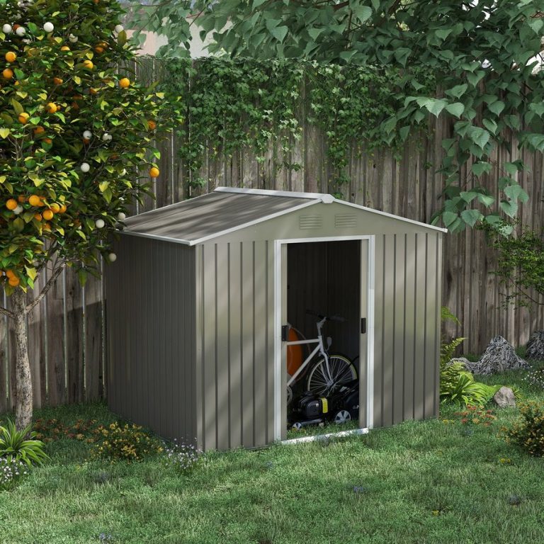 Outsunny 8x6ft Outdoor Garden Roofed Metal Storage Shed - Light Grey