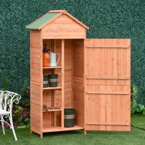 Outsunny Garden Shed Wooden Tool Storage Cabinet - Teak