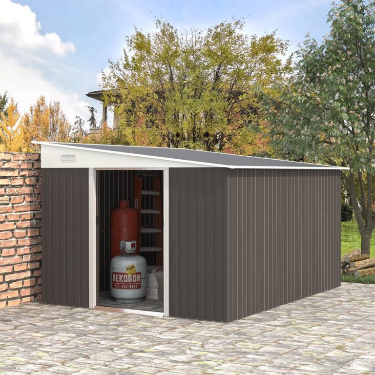 Outsunny 11.3x9.2ft Steel Garden Storage Shed - Grey