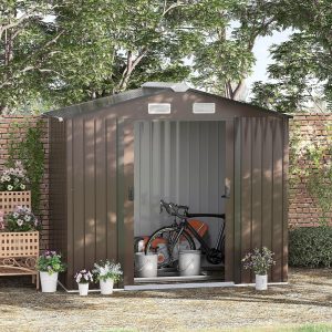 Outsunny Large Metal Storage Garden Shed - Light Brown / 53.5kg