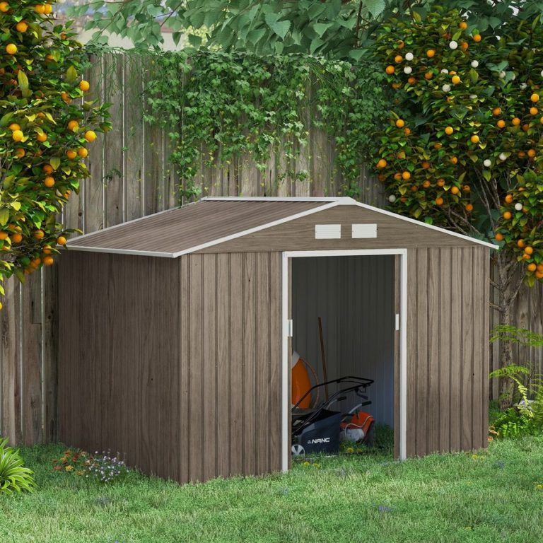 Outsunny 9 x 6FT Outdoor Garden Roofed Metal Storage Shed - Light Brown