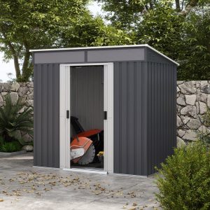 Outsunny 6.5x4FT Garden Shed w Foundation Metal Tool Storage Shed - Charcoal Grey