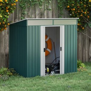 Outsunny 6.5x4FT Garden Shed w Foundation Metal Tool Storage Shed - Green