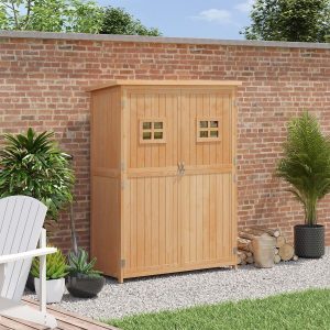 Outsunny Wooden Garden Shed Cabinet Organiser - Natural