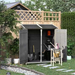 Outsunny Garden Wood Storage Shed with Flexible Table - Grey / 69cm