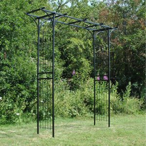 Metal Fleur de Lys Garden Arbour Style Arch with Ground Spikes - Black