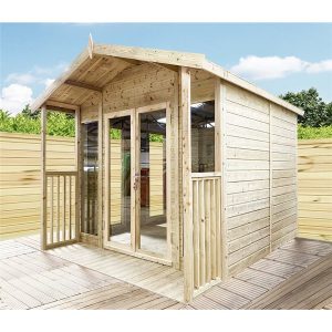 9ft Apex Summerhouse with Long Windows and Verandah - Green / 9 x 8