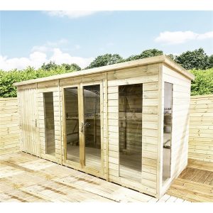 24ft Combi Pent Summerhouse with Side Shed - Green / 24 x 16