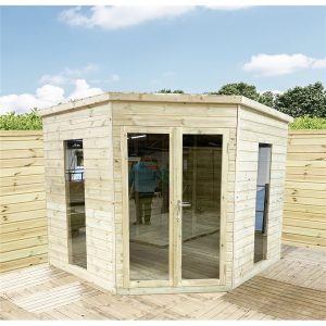 7x7 Corner Pressure Treated Pent Summerhouse - Green