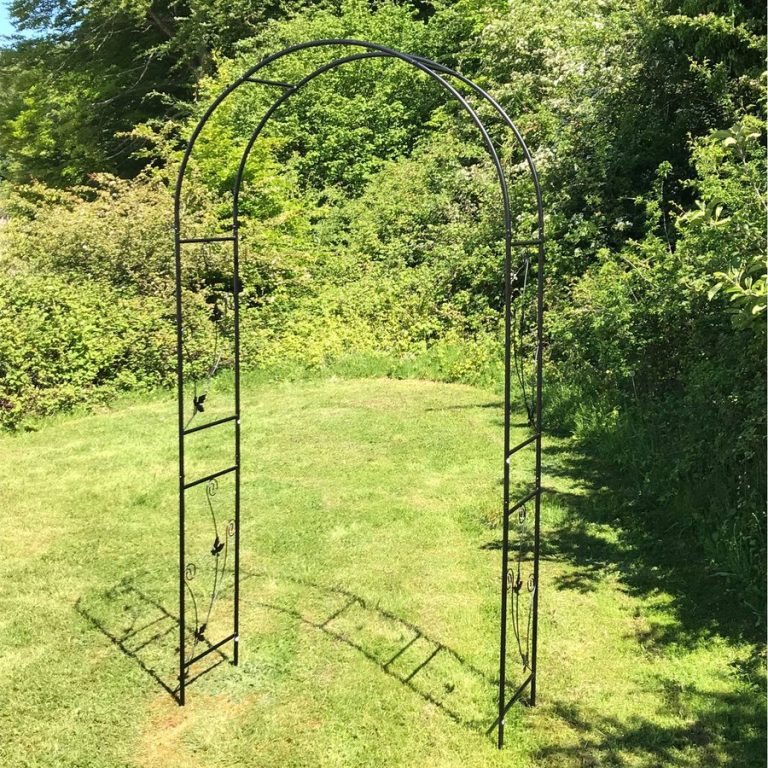 Metal Weatherbury Leaf Scroll Arch Garden Arch - Black