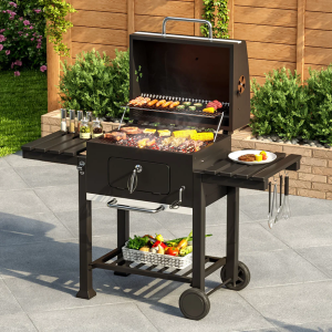 138CM Wide Charcoal BBQ Grill with Side Shelves