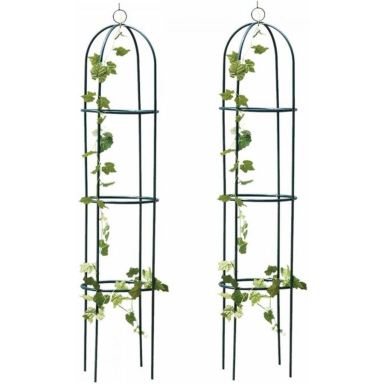 2x Metal Garden Obelisk Climbing Plant Support Frame - Green