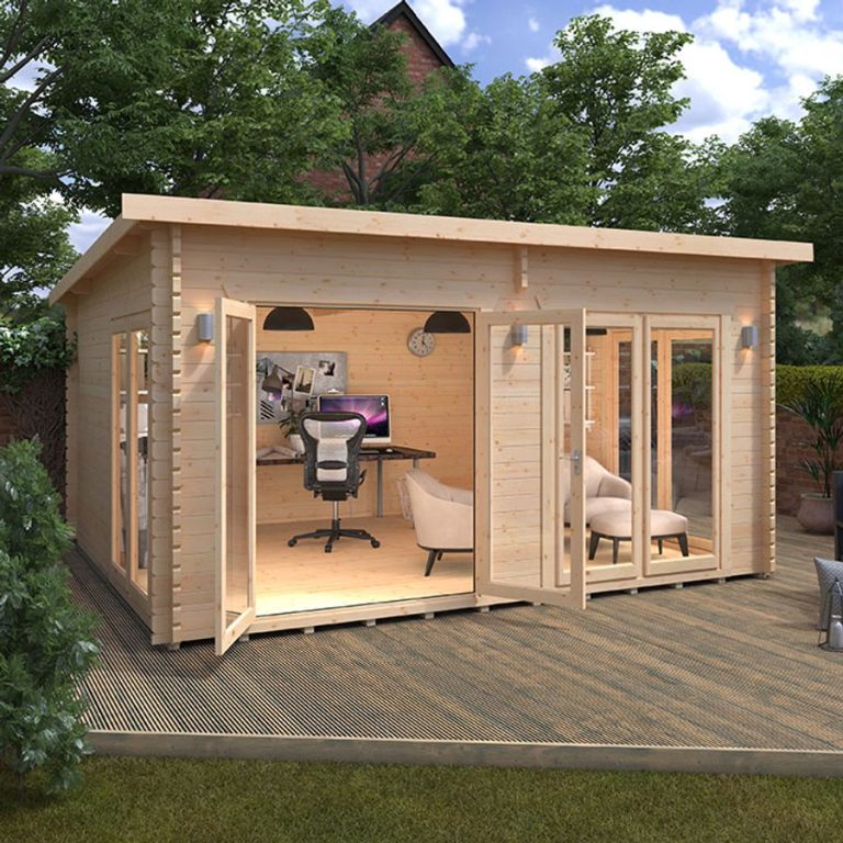 18'x14' Optima Log Cabin - 44mm Garden Log Cabins - Large Garden Cabin (Perfect Garden Office Or Studio) - 0% Finance - Buy Now Pay Later - Tiger She