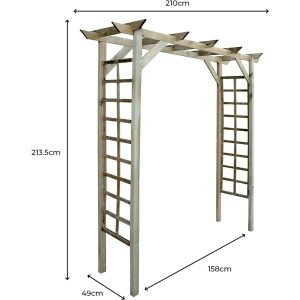 Cerland Luna Flat Wooden Garden Arch with Side Trellis Panels - Natural