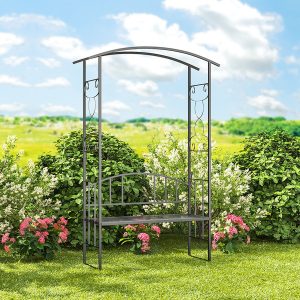 Metal Garden Arches with Bench - Black