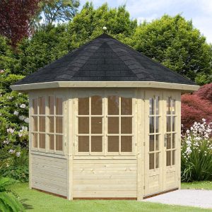 Palmako Veronica 2.9m x 2.9m Octagonal Summer House Log Cabin (28mm) - 4 Windows