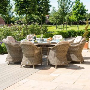 MZ Winchester 8 Seater Round Rattan Dining Set with Heritage Chairs Ice Bucket & Lazy Susan