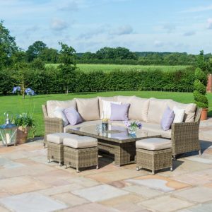 MZ Winchester Rattan Corner Dining Set with Ice Bucket & Rising Table